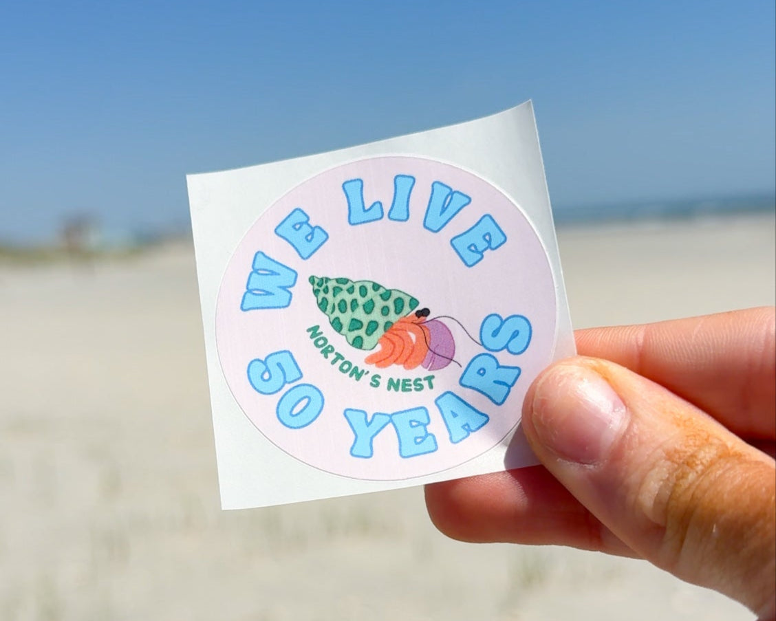 nortons-nest-we-live-50-years-sticker-hermit-crab-janie-groeling-merch-pet-supplies-reptile