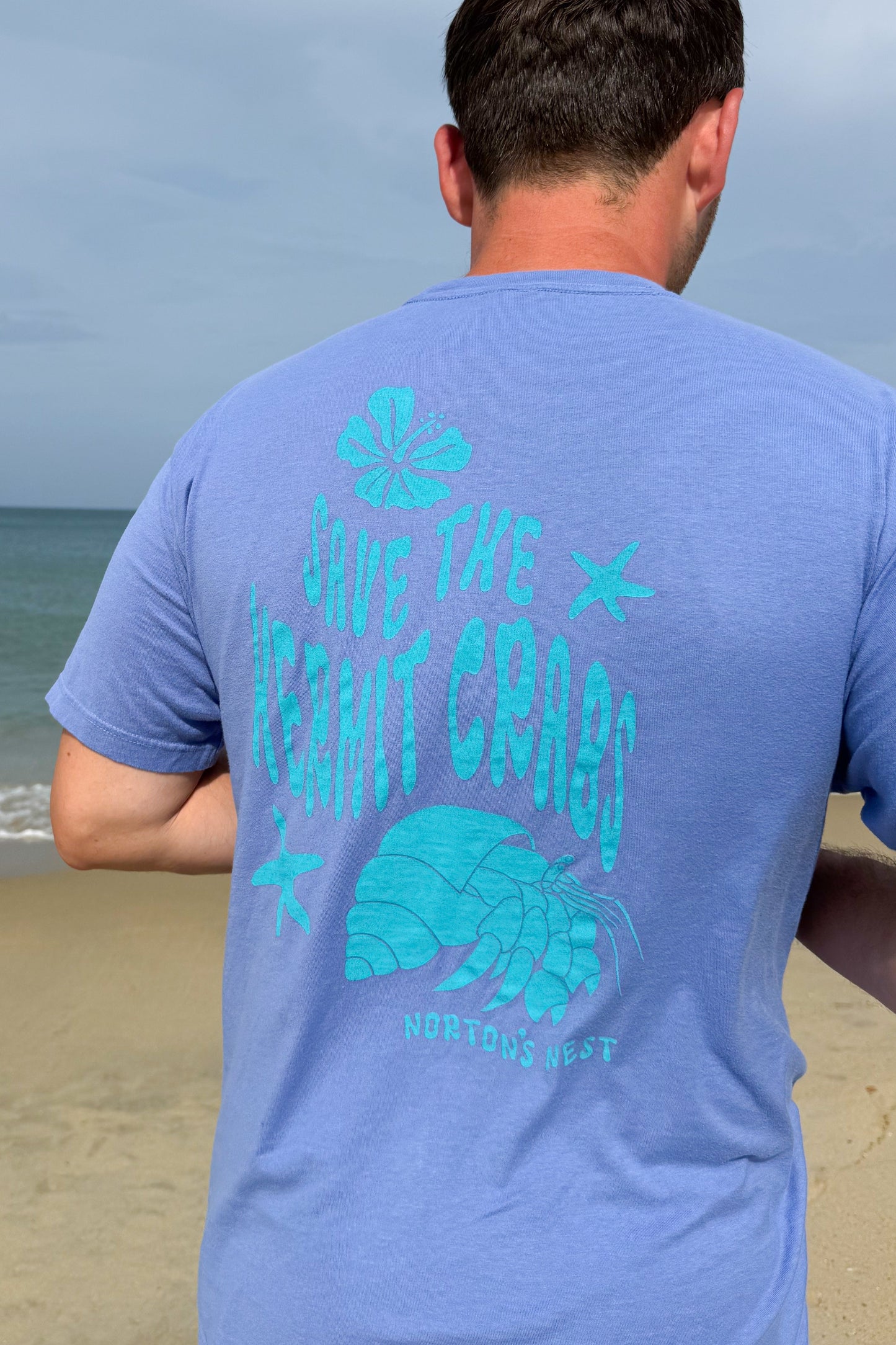 nortons nest janie groeling hermit crab save the hermit crabs short sleeve tee shirt top clothing apparel pet supplies blue  coastal 