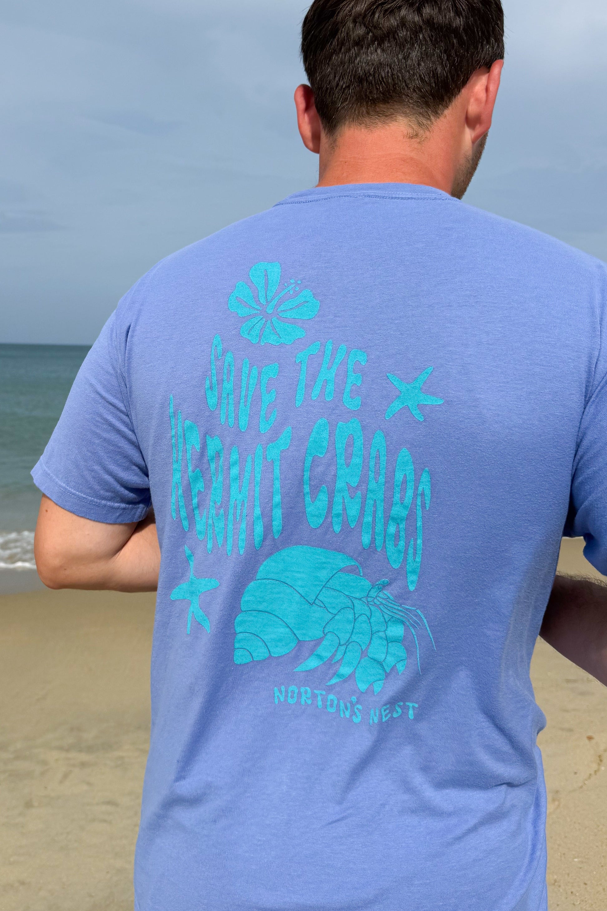 nortons nest janie groeling hermit crab save the hermit crabs short sleeve tee shirt top clothing apparel pet supplies blue  coastal 