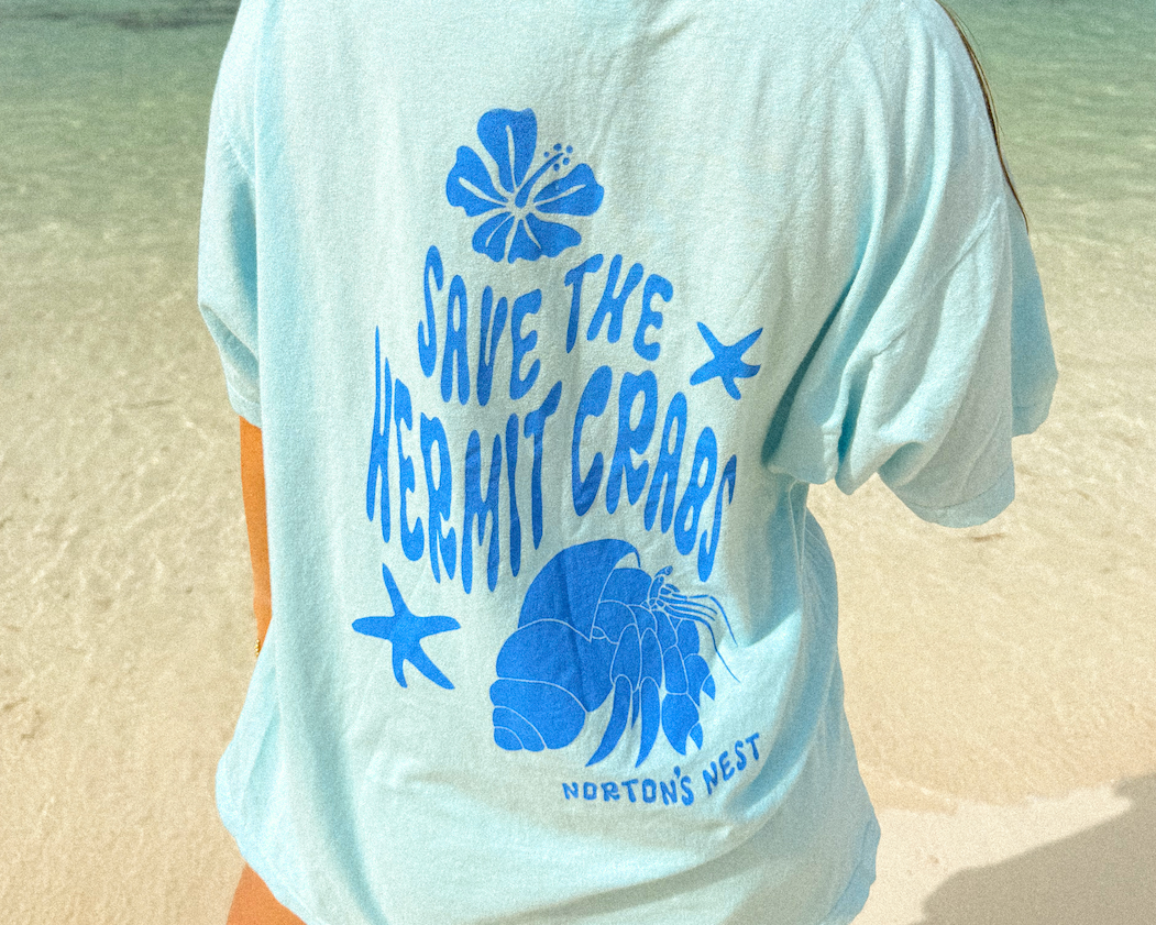nortons nest janie groeling hermit crab save the hermit crabs short sleeve tee shirt top clothing apparel pet supplies blue  coastal 