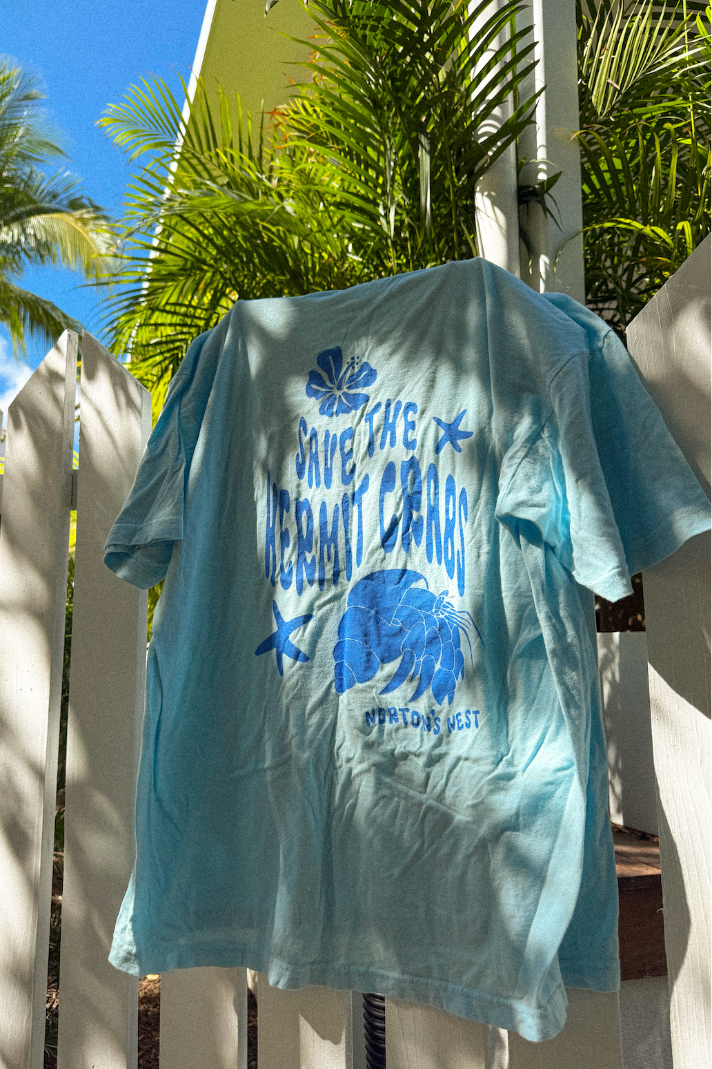nortons nest janie groeling hermit crab save the hermit crabs short sleeve tee shirt top clothing apparel pet supplies blue  coastal 