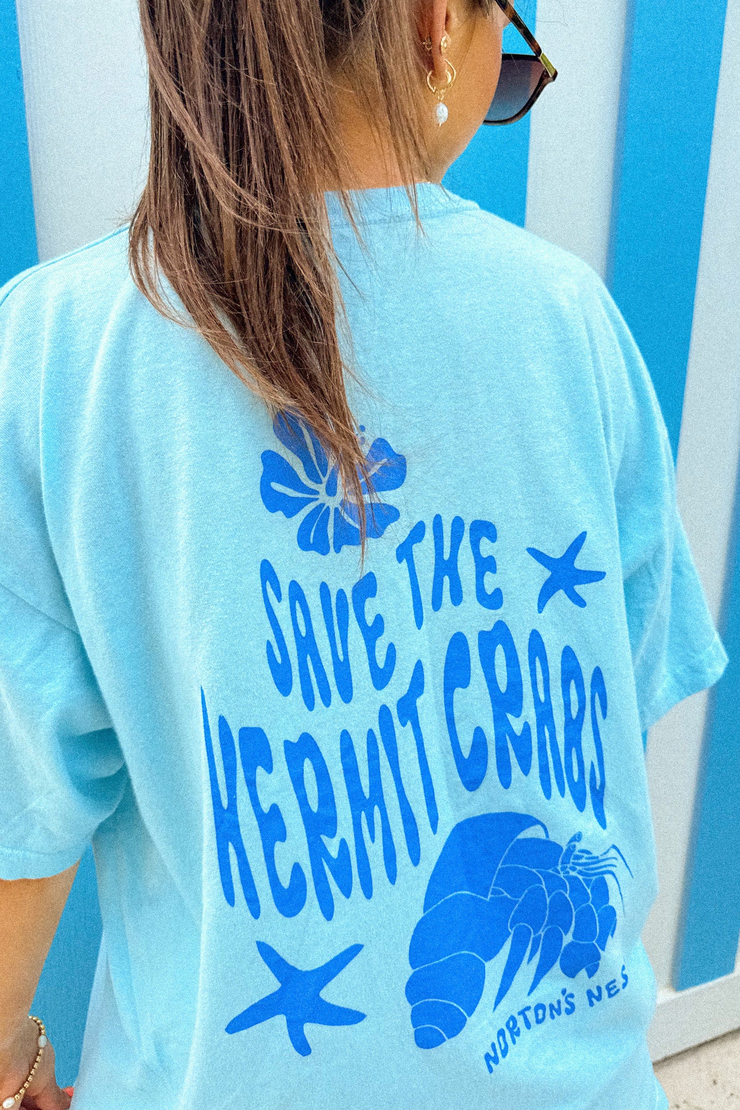 nortons nest janie groeling hermit crab save the hermit crabs short sleeve tee shirt top clothing apparel pet supplies blue  coastal 