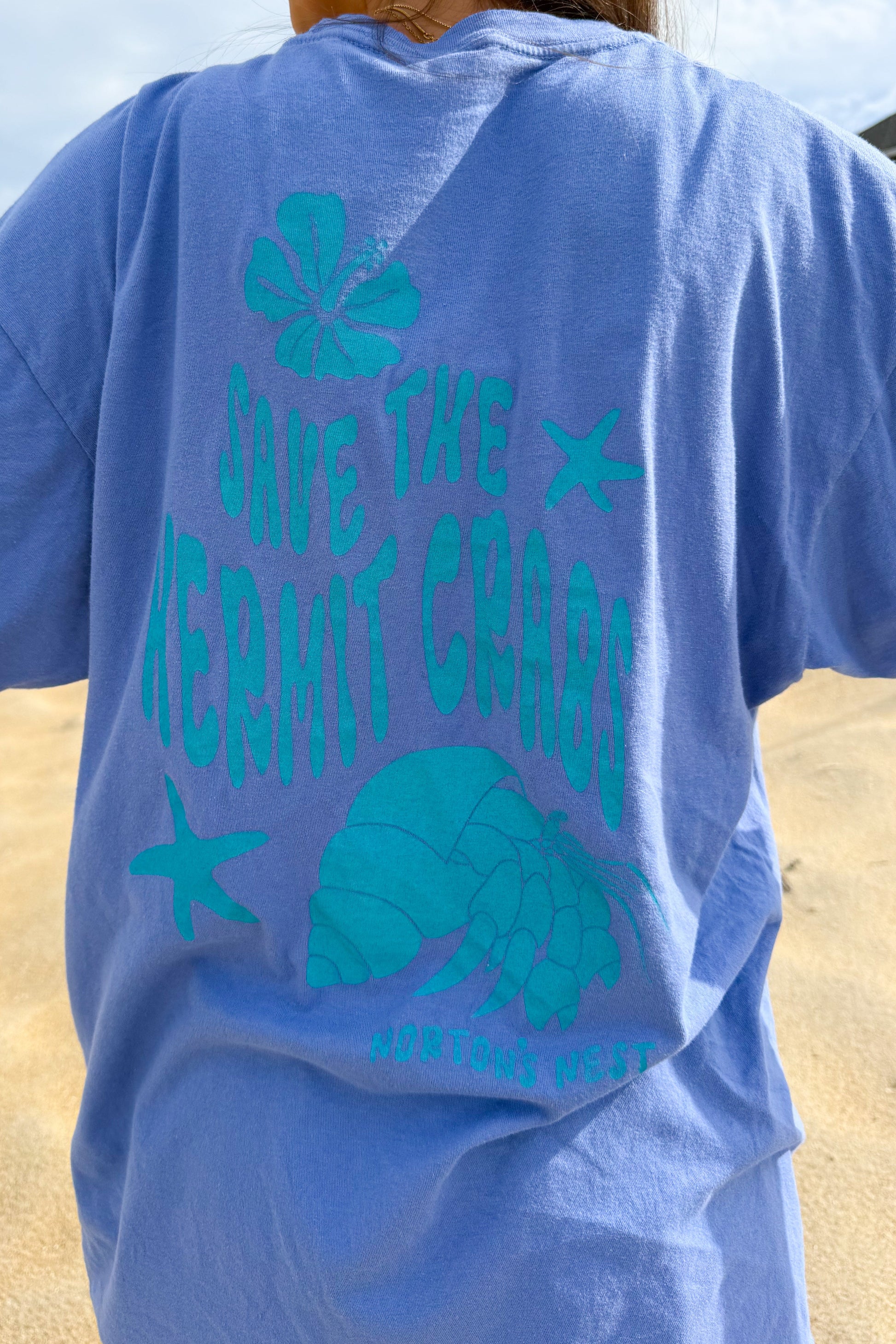 nortons nest janie groeling hermit crab save the hermit crabs short sleeve tee shirt top clothing apparel pet supplies blue  coastal 
